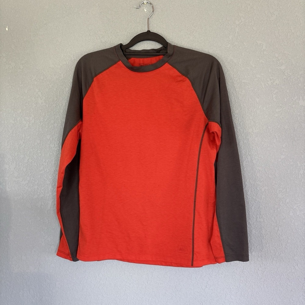 REI Polartec Base Layer Shirt Men's Large Colorblock Orange Gray